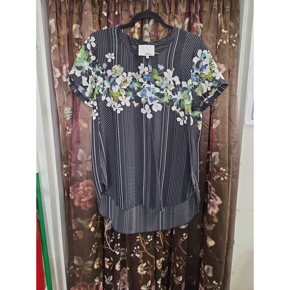 3.1 Phillip Lim Silk Blouse Size 6 Floral Stripes - Picture 1 of 16